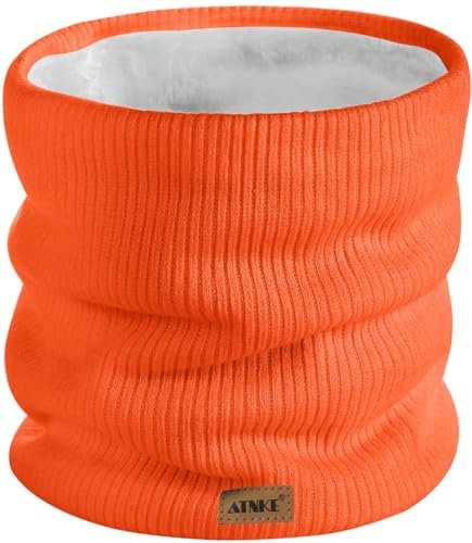 ATNKE Winter Warm Halsschlauch Verdicken Sie Winddichte Schals Staub Gesichts Maske Ski Doppel Lagen Fleece Gefüttert Strick Schal Geschenke für Männer und Frauen/Bright Orange