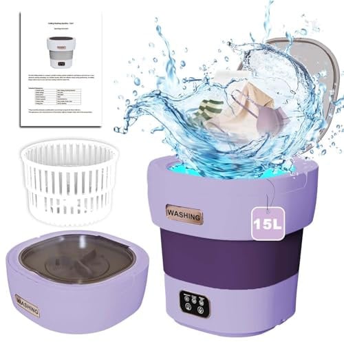 15L Portable Washing Machine, 2.1kg 2 in 1 Mini Washing Machine and Dryer, Lavadora Portatil, Small Washing Machine with 3 Cleaning Modes for Baby Clothes, Underwear, Camping, RV, Travel (Purple)