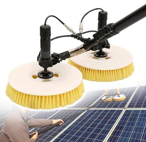 FJYAWEN Solar Panel Cleaning Rotating Brush, Telescopic Pole for Cleaning Solar Panels, Telescopic Roof Brush for Exterior Cleaning,7.5m