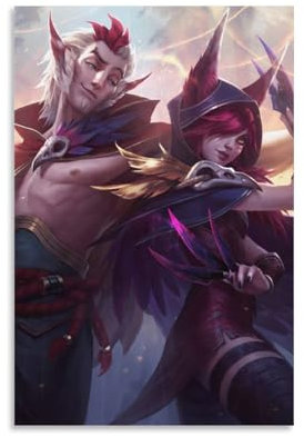 LASOQUAN Xayah & Rakan Vertikales Poster, dekoratives Gemälde, Leinwand, Wandposter und Kunstdruck, modernes Familienschlafzimmer, Dekoration, Poster, 40 x 60 cm