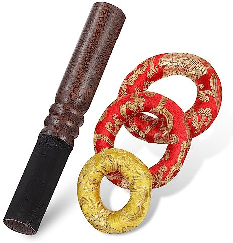 GARVALON 3stücke Teiliges Tibetische Klangschale Kissen Aus Baumwolle Mit Rutschfester Matte Und Holzklöppel Handgefertigt Für Yoga Meditation Klangschalensitz Zum Schutz Und Harmonisches