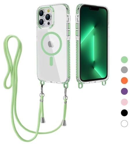 FERLAN Crossbody Lanyard Case for iPhone 11 Pro Max with Strap, Necklace Mobile Phone Case with Mag-Safe Transparent TPU Acrylic Case Cover with Cord Adjustable Lanyard Protective Case -green