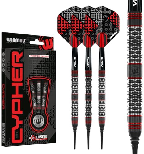 WINMAU Darts Cypher Series 90% professionelles Wolfram-Dart-Set mit Dart Flüge und Dart-Schäften – verfügbare Gewichte: 18 g Weiche Spitze, 22 g, 24 g und 26 g Stahlspitze