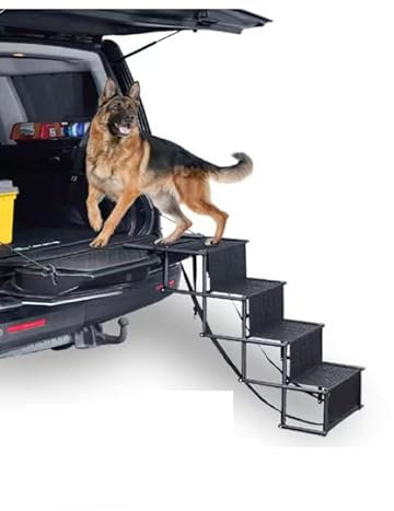 STARNINE Foldable Dog Car Ramp Dog Car Ladder Steps Lightweight Portable Dog Car Access Ramp Stairs Steel & Oxford Fabric