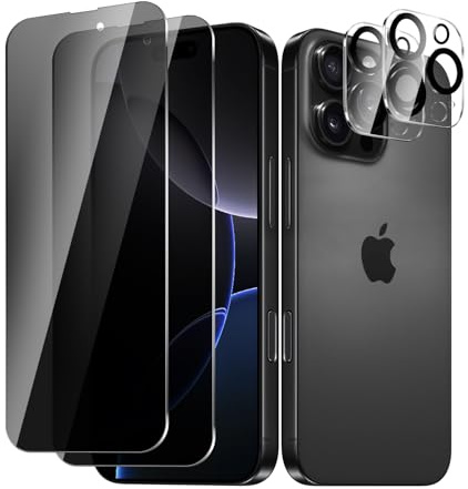 BIESHKJ 3 Stück Sichtschutzfolie für iPhone 16 Pro Max, Anti-Spy Panzer Schutz Glas + Kameraschutz, HD-Hartglasfolie, 9H-Härte, Kratzfest, Blasenfrei