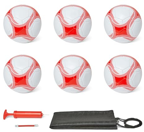 Amazon Basics Fußball mit Pumpe - Trainingsball, langlebige PVC-Konstruktion, Butyl-Blase, für Innen- und Außenbereich, maschinell genähter Übungsball, Weiß und Rot