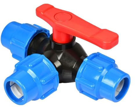 Zelbuck 3/4 1 2 Dreiwege-Kugelhahn Aus Kunststoff, T-Typ PE-Wasserrohr-Kompressionsverschraubung, Verbindungsventil, Rohr-Schnellverbindung, 25/32/40/50/63mm Wasserdurchflussschalter(40mm)