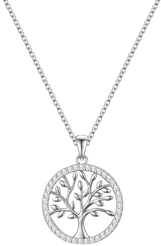 Rafaela Donata Damen Kette 925/- Sterling Silber | rhodiniert, Ankerkette, Zirkonia, weiß, Lebensbaum, Karabinerverschluss