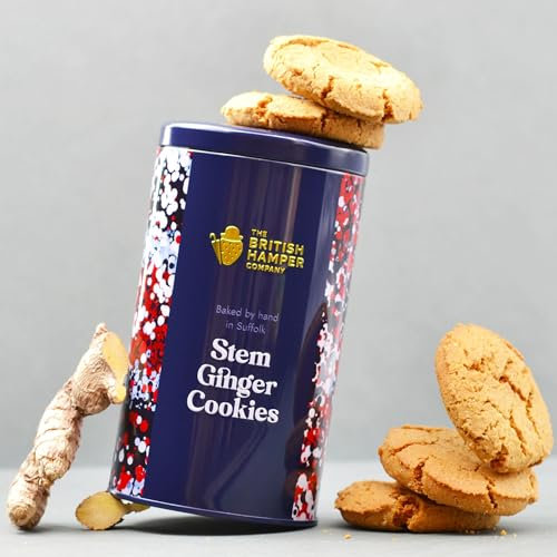 The British Hamper Company Stem Ginger Cookies Gifting Tin 150g, Thoughtful Biscuit Gift, Stylish Treat Tin, Luxury Cookie Selection, Biscuits for All Occasions
