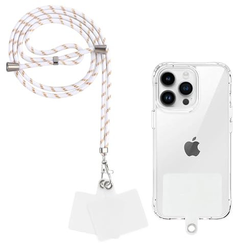 Yoedge Handyband Universal Schlüsselband zum Umhängen Handy Kette mit 2er Handy Lanyard Pads,Verstellbares Handy umhängeband Handyband Smartphonekette geeignet für jeder Hülle,Weißgold