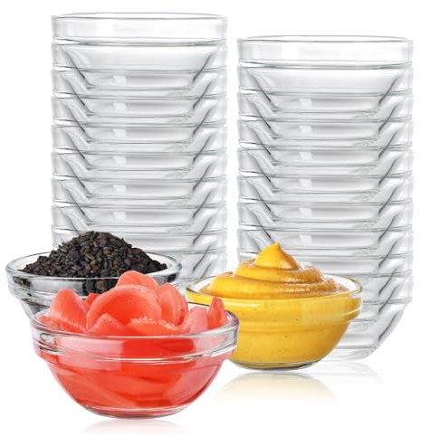 PORFOYO 20 Stück Kleine Dipschalen Ø 7,5 Cm, Glasschälchen Klein, Glasschüssel 75 Ml, Saucenschälchen, Mini Glas Dipschale, Schale Für Konfitüre, Snackschalen, Für Konfitüre, Dip, Tapas, Buffet