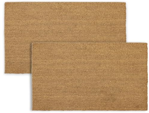 COCONIQ Coir Door Mats 43x76 cm, Pack of 2, Non-Slip Sturdy, PVC Backed, Heavy Duty, Easy to Clean, Ideal for Door Entrance, Patio, Porch, Backyard, Garages, Plain Mat