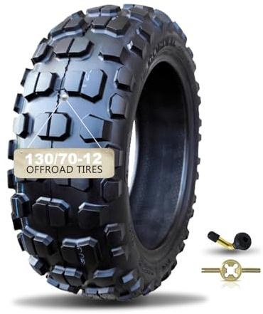 130/70-12 Roller-Schlauchlosreifen, Stollenreifen mit blockförmigem Profil, durchschlagfest, Offroad-Reifen, 130/70-12 Dirtbike, mit Ventilschaft, Pneu 4 P.R., 225 kPa, 56K, Offroad-Reifen