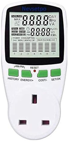 Power Meter UK Plug, Energy Monitor Watt Meter, Smart Meter Energy Monitor 7 Modes LCD Display, Electric Meter Socket Tester Watt Meter Power Consumption Analyser Voltage Energy Saving Amp KW