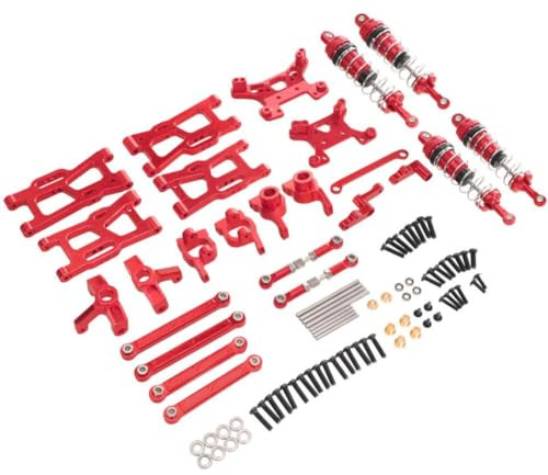 MIGHTY SCAPERS RC 1/12 Metal Swing Arm Steering Cup Suspension Bracket 9-Piece Upgrade Set Compatible with 1/12 Scale RC Vehicles(Red)