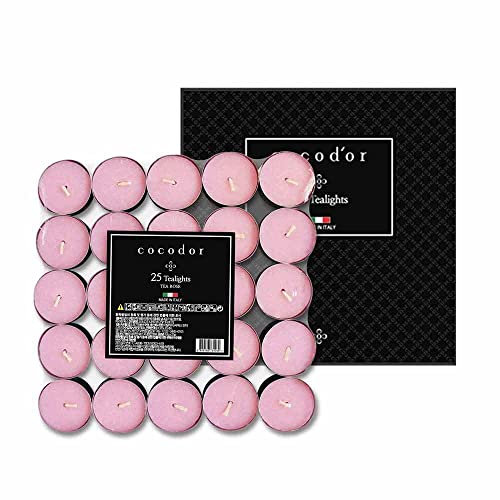 Cocodor Bougies Chauffe-Plat Parfumée/Thé Rose / 25 pièces / 4-5 heures de combustion/Bougies à thé, Petites Décoratives Parfumée Bougies, Saint Valentin Décoration