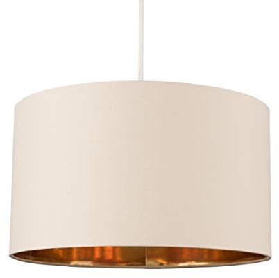 MiniSun Large Modern Beige & Gold Cylinder Ceiling Pendant/Table Lamp Drum Light Shade
