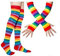 thematys Bunte Regenbogen Kniestrümpfe & Handschuhe Set - Overknee Strümpfe für Damen, Ideal für Karneval, Halloween & Fasching