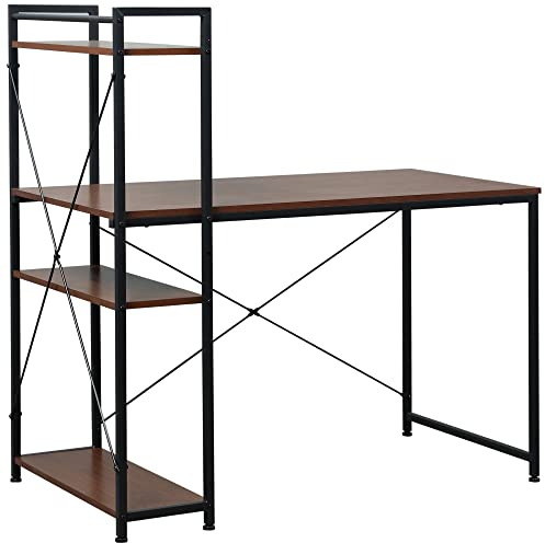 HOMCOM Schreibtisch Computertisch Arbeitstisch Bürotisch mit Regal Schwarz 120x64x121cm