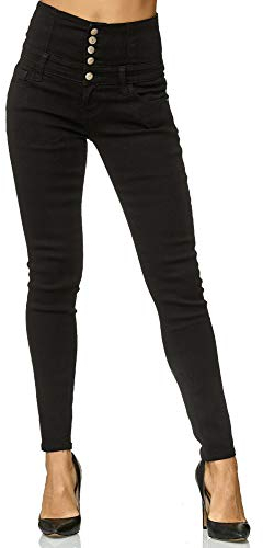Elara Damen Jeans Stretch Skinny High Waist Chunkyrayan EL60 Schwarz-42 (XL)