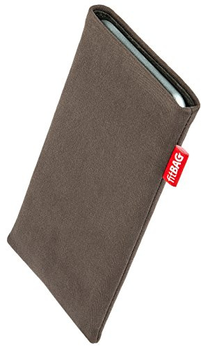 fitBAG Rock Taupe Handytasche für Apple iPhone 12 / iPhone 12 Pro/iPhone 13 / iPhone 13 Pro Tasche aus Textil-Stoff mit Microfaserinnenfutter | Hülle mit Reinigungsfunktion | Made in Germany