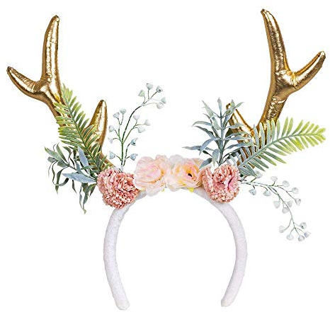 Boland 50027 - Haarreif Rentier, mit Blumen, Reh, Rehkitz, Accessoire, Mottoparty, Karneval