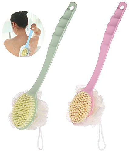 Fleur de Douche avec Manche Long Manche Brosse de Bain à Suspendre Brosse Dos Suspendue Brosse Longue Poignée Brosse de bain Pour L exfoliation La Peau pour Femmes et Hommes Loofah Exfoliante 2 pièces