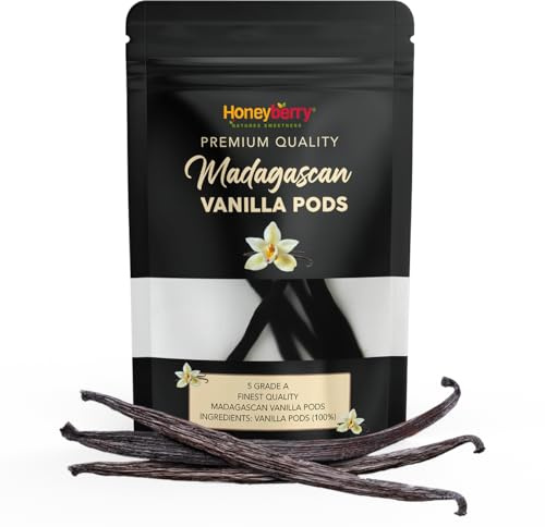 5 Bourbon Vanilleschoten in Premium-Qualität (12–14 cm) – Handverlesene Vanille aus Madagaskar – Grade A – Echte Vanilleschoten zum Backen, Kochen, für Süßspeisen und Desserts (5 Stück)