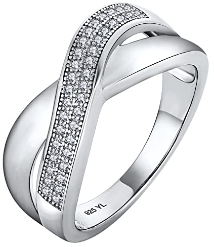 YL Unendlichkeit Kreuz X Ring 925 Sterling Silber mit 5A Zirkonia für Damen(Größe 56)