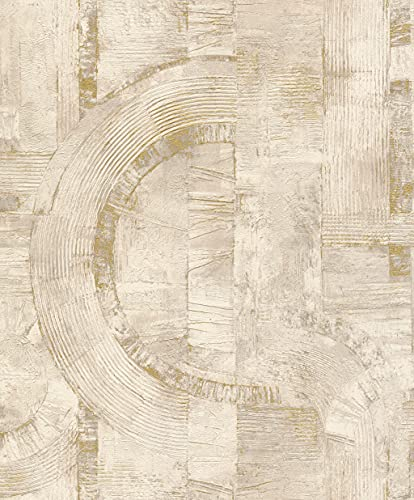 Rasch 554755 Papier peint intissé Motif graphique blanc, beige et gris avec accents dorés brillants Collection Composition-10,05 m x 0,53 m