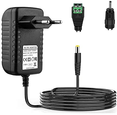 XZGm AC Adapter 12V 2A Netzteil AC100-240V zu DC12V 500mA 1000mA 1500mA 2000mA Leistungstreiber 5,5mm mit 2 DC Steckeradaptern Wechselrichter Ladegerät Transformator 12V24W