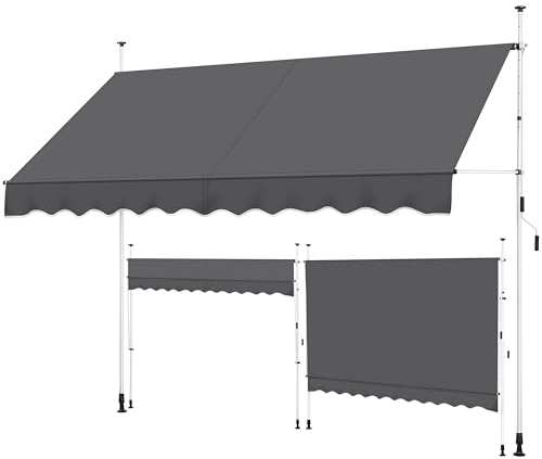 Yaheetech Klemmmarkise 300cm Breit Balkonmarkise mit Handkurbel Sonnenschutz ohne Bohren Sonnenmarkise höhenverstellbar Markise mit Gestell wasserdicht, Dunkelgrau