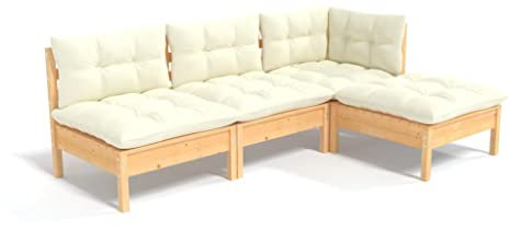 vidaXL Garten Lounge Set 4-TLG., Gartenmöbel Set Sitzgruppe für Garten Terrasse Balkon, Modular Sofa mit Kissen, Garnitur Loungemöbel, Massivholz Kiefer