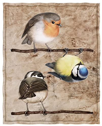 Zomer Hochwertige Wohndecke 150x200 cm Kuscheldecke flauschig weiche Sofa Decke mit DREI Vögel Motiv