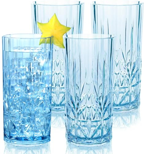 BELLAFORTE Shatterproof Tritan Plastic Drinking Glasses, Set of 4, 18oz - Myrtle Beach Tall Tumbler, Unbreakable Plastic Glasses for Parties, Gifting, New Year - BPA Free - Dishwasher Safe - Blue