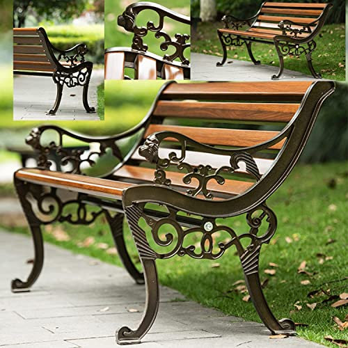 XIGOUZIQU Gartenbank Parkbank Außenbank for den Außenbereich 47/59 Metall-Veranda-Stuhl Gusseisen-Hartholzmöbel, 1100 Pfund Tragkraft, for Park Yard Patio Deck Rasen (Size : 120 * 50 * 73cm)