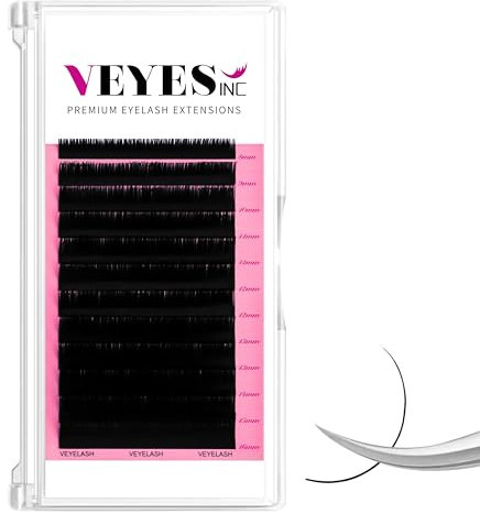 VEYES INC Classic Individual Lash Extensions 0.03-0.20 C/CC/D Curl 8-20mm Mixed & Single Length Trays, Matte Black, Professional Supplies for Lash Techs (0.05 CC 8-16mm)