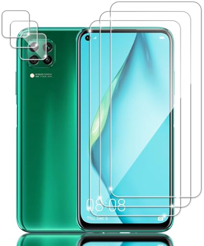 Tzstz 3+3 Stück Screen Protector, for Huawei P40 lite,9H Hardness, Anti Scratch, Huawei P40 lite Schutzfolie aus gehärtetem Glas