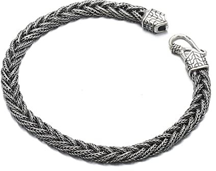 Silber Armband für Männer S925 Sterling Silber Handmade Weben Thai Silber Vintage Heavy Jewelry Armreif Armbänder, 20cm