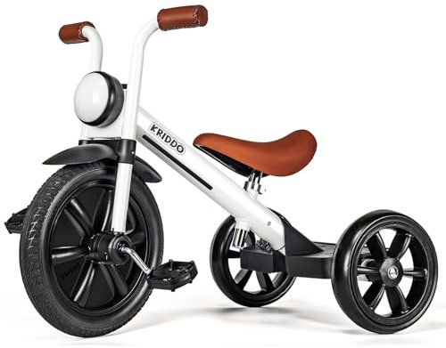 KRIDDO Kids Tricycles Age 2 Years to 5 Years, 12 Inch Puncture Free Rubber Wheel w Front Light, Adjustable Seat Height, Gift Toddler Tricycles for 2-5 Year Olds, Trikes for Toddlers, White