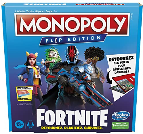Monopoly Flip édition : Fortnite, Jeu de Plateau Monopoly inspiré du Jeu vidéo Fortnite, Jeux de Plateau pour Adolescents et Adultes