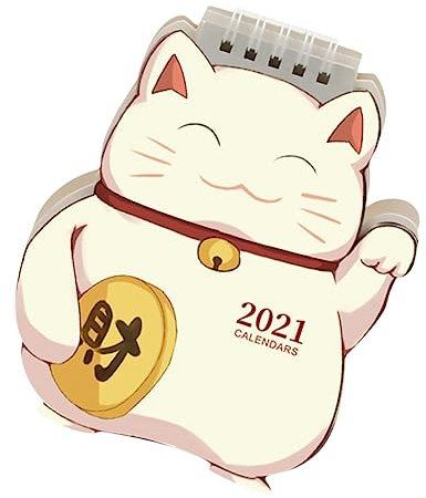 Ciieeo 1 Stück 2021 Kalender Feng Shui Dekorationen Für Zuhause Wochenplanerblock Glückskatze 2021 Neujahrsgeschenk Mini Tisch-datumsbuch Auf Papier Niedlich Buchung Büro Weiß
