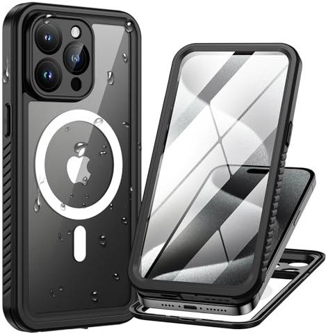 Lanhiem für iPhone 15 Pro Max Hülle Kompatibel mit Magsafe IP68 Wasserdicht Handyhülle iPhone 15 Pro Max Magnetisch Case 360 Grad Panzerhülle Outdoor Stoßfest Cover mit Displayschutz, Schwarz