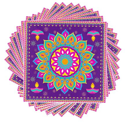 24 Pcs Diwali Decorations for House Napkins,Tableware Decoration Set,Table Crafts Decoratioans,Indian Festival Party Happy Decor Supplies Including Paper Napkins Centerpiece for Kids Navratri,Wedding