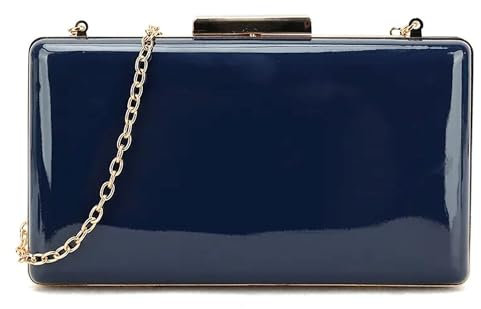 UShopUK Pochette rigida in pelle verniciata tinta unita per matrimonio, ballo di fine anno, festa, borsa a mano, blu navy, medium