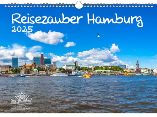 Reisezauber Hamburg DIN A3 Kalender für 2025 Hafen Reeperbahn Deutschland - Set-Inhalt: 1x Kalender, 1x Weihnachtskarte (insgesamt 2 Teile)