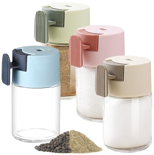WSAMJIN 4 Piezas Cónicas para Especias, 100ml Botellas de Especias de Vidrio, Botella de Condimento Cuantitativo Juego de Salero y Pimentero Preciso de 0.5 g para Cocina, Camping, Reastaurant