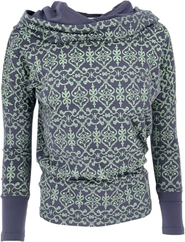 GURU SHOP Lockeres Longshirt aus Bio-Baumwolle, Schalkapuze | Fledermausärmel, elastisches Material, normale Passform, lässiger Schnitt, vielseitig tragbar