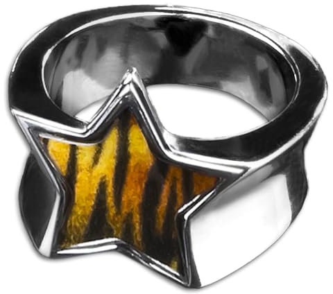viva-adorno Edelstahl Damen Ring Stern Buntes Motiv Animal Print Muster Fingerring Rockabilly RS46, Tiger Gr. 59