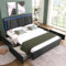 Becag Doppelbett Polsterbett 160x200 cm, Bett mit 4 Schubladen Stauraum, Höhenverstellbarem LED-Kopfteil, Bettgestell mit Lattenrost, Stauraumbett Rückenlehne Bett, Ohne Matratze, Leinen Grau